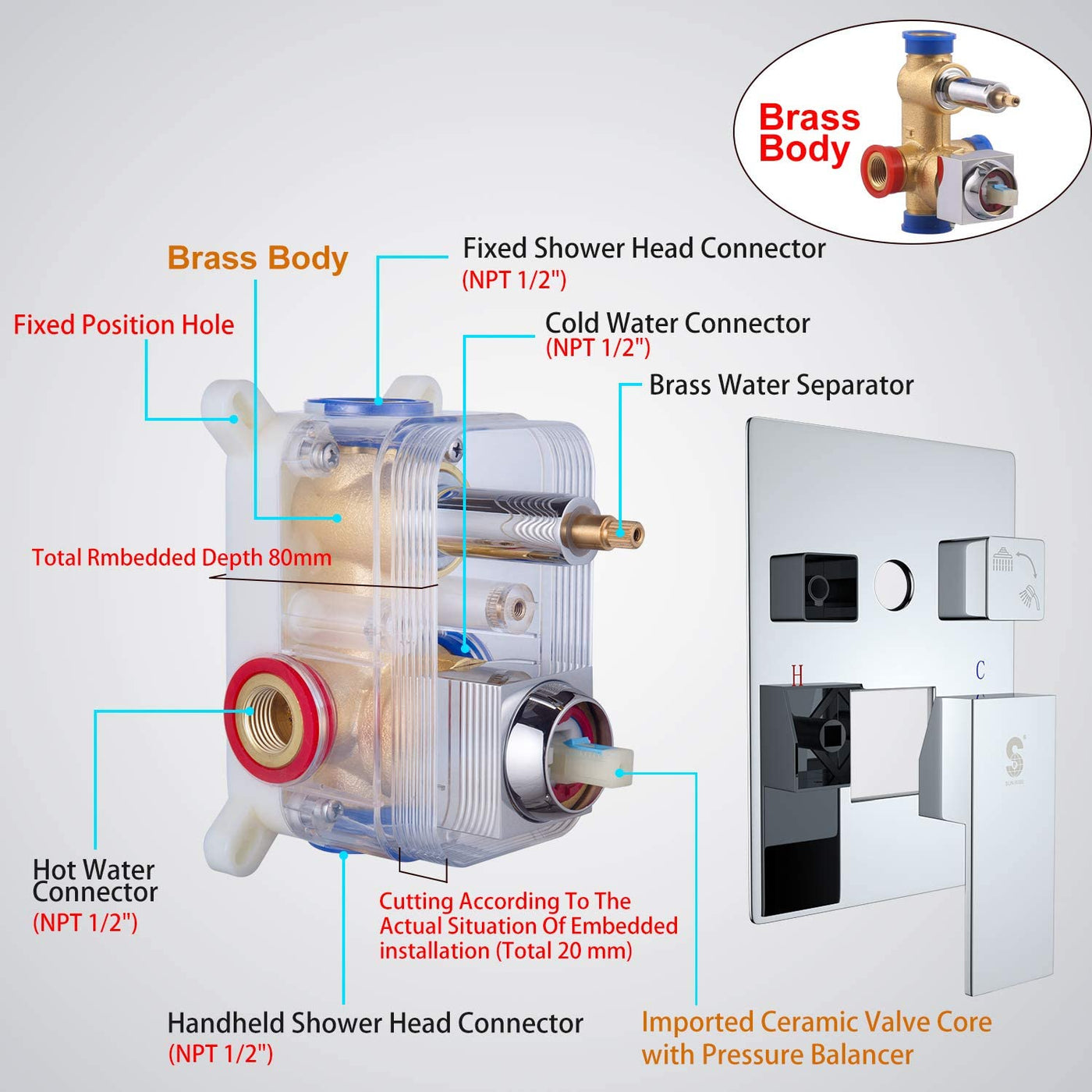 Sunrise square deals srsh-5043-k mixer valve c