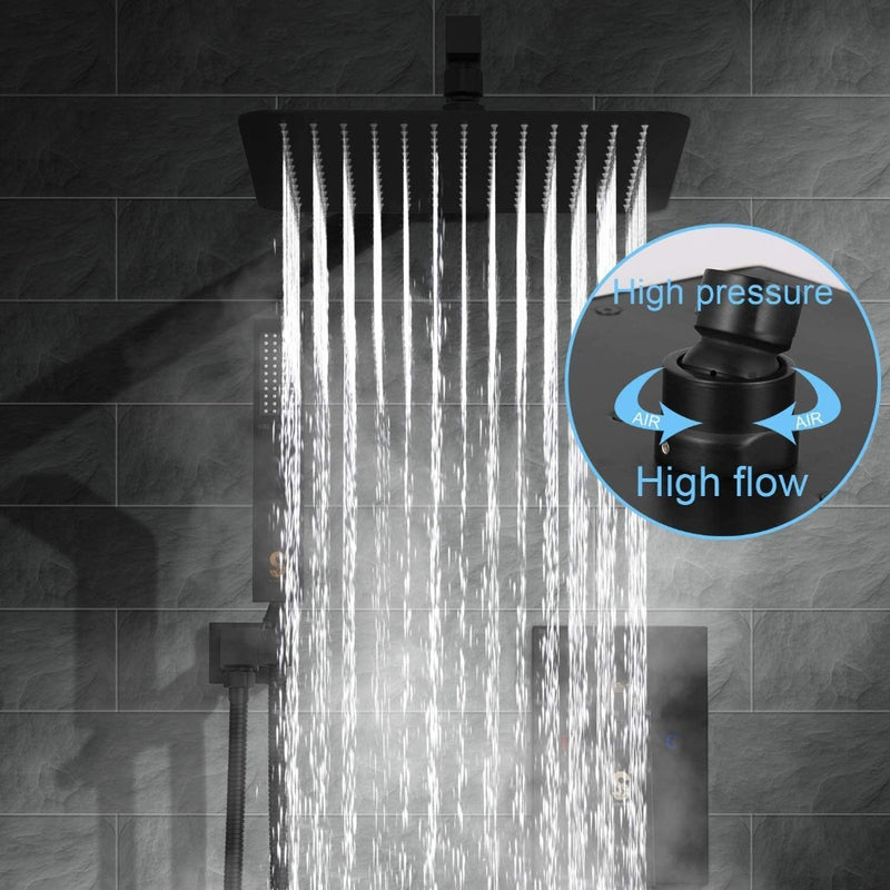 16 Thermostatic Shower System with Handheld Shower in Matte Black Solid  Brass