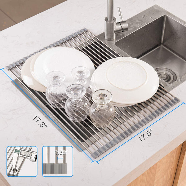 Roll Up Dish Drying Rack with Silicone Dish Mat 17.8 x 11.8