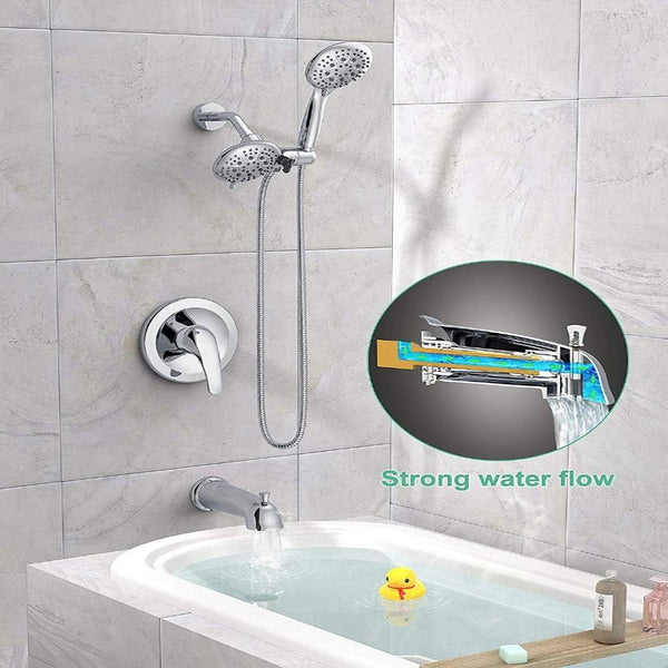 Polished Chrome Dual 2 in 1 Shower System Combo with tub spout