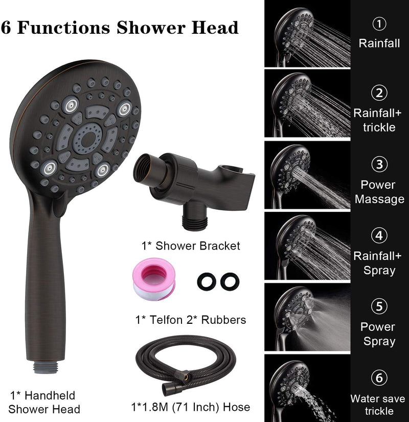 6-Settings Oil Rubbed Bronze High Pressure Handheld Shower Head Set