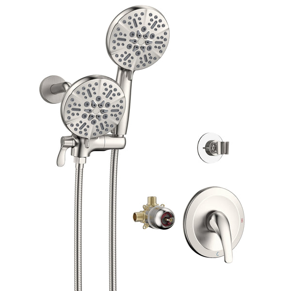 Brushed Nickel 7+7 Settings Complete Shower System with Rough-in Valve