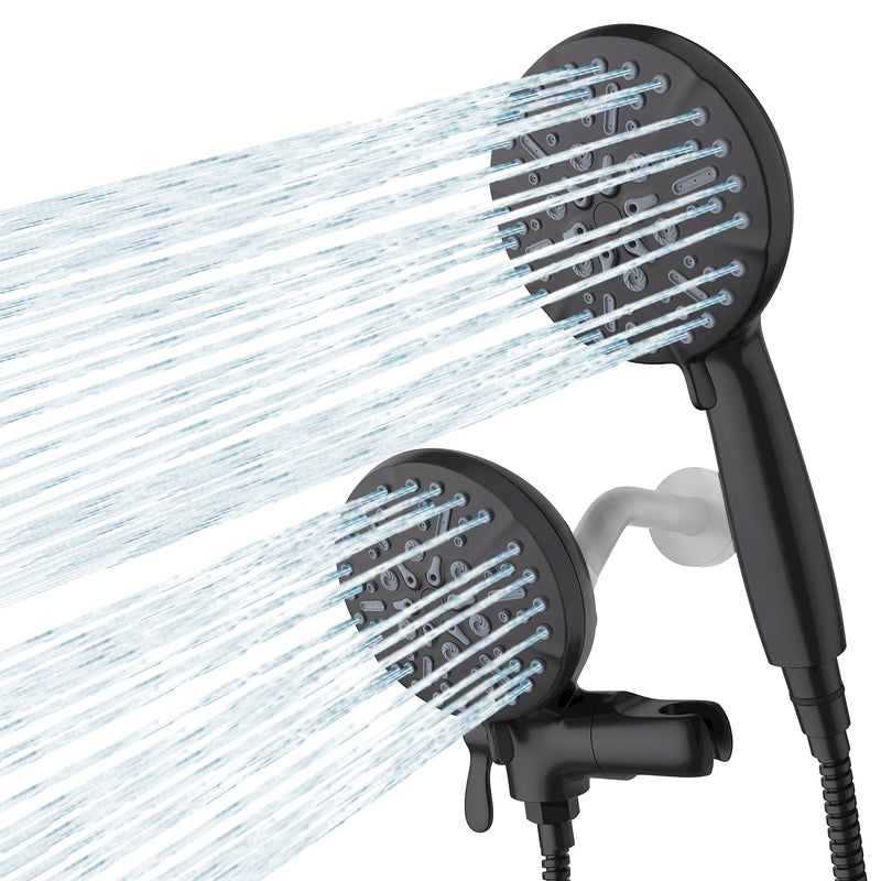7+7 Multi Functions High Pressure Dual Shower Head with Hose, Matte Black