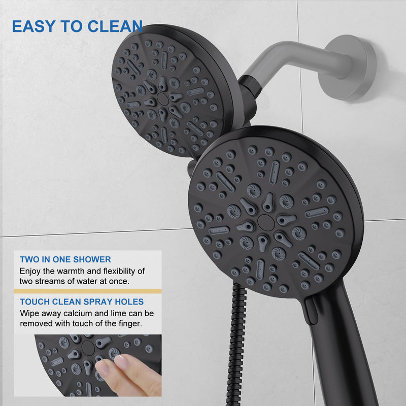 7+7 Multi Functions High Pressure Dual Shower Head with Hose, Matte Black