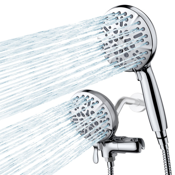7+7 Multi Functions High Pressure Dual Shower Head with Hose, Polished Chrome