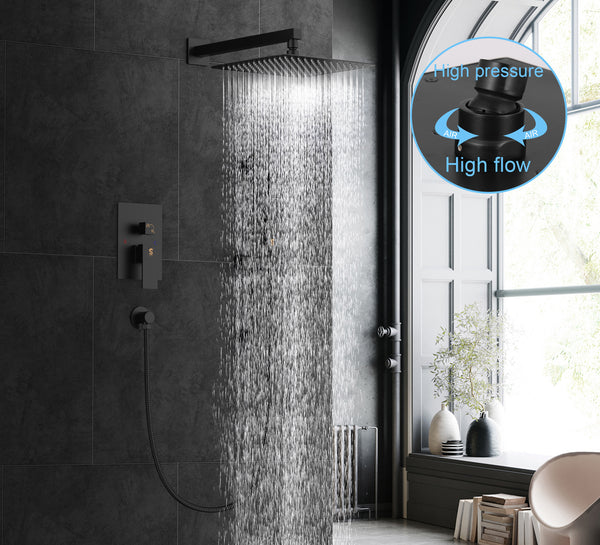 12 Inch Matte Black Slide Bar Wall Mounted Shower System