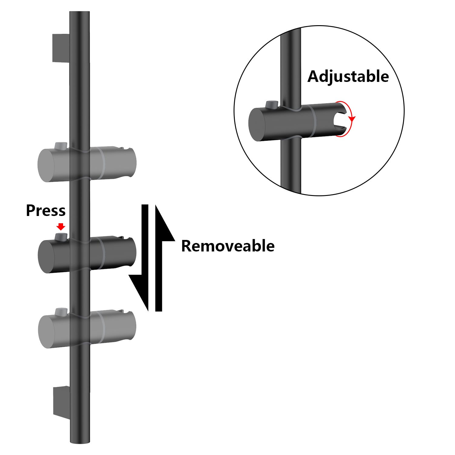 12 Inch Matte Black Slide Bar Wall Mounted Shower System SR SUNRISE
