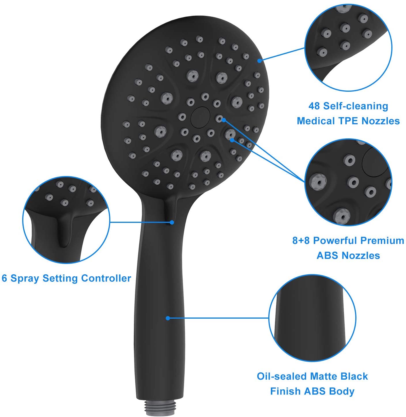 35Function Matte Black Handheld Shower Head & Rain Shower Combo Set