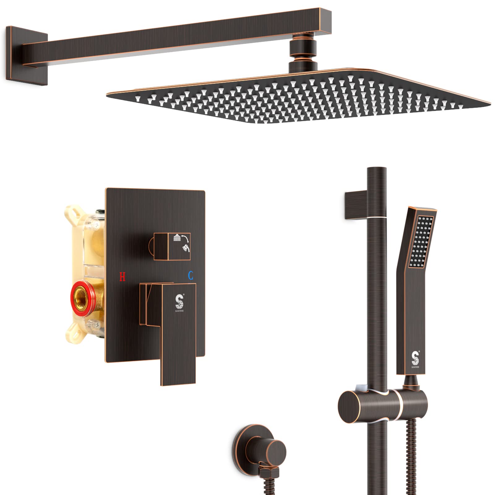 12 Inch Oil Rubbed Bronze Slide Bar Wall Mounted Shower System SR SUNRISE