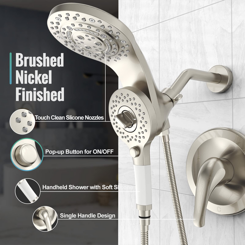 2-in-1 Brushed Nickel Magnetic Shower Faucet with 8 Function Rain Shower Head