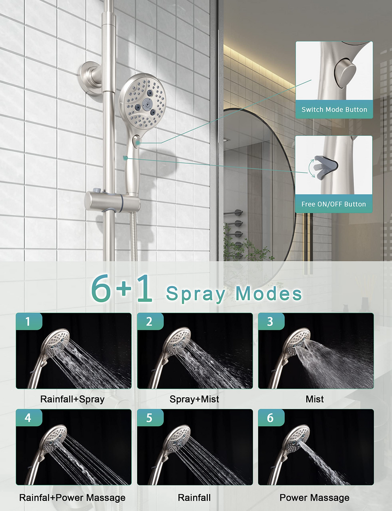 Brushed Nickel 10 Inch shower System with Height Adjustable Slide 